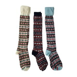 Vtg New 3 pair Retro Knee Socks Fair Isle Nordic Women Lot NOS Two‎ Feet Ahead